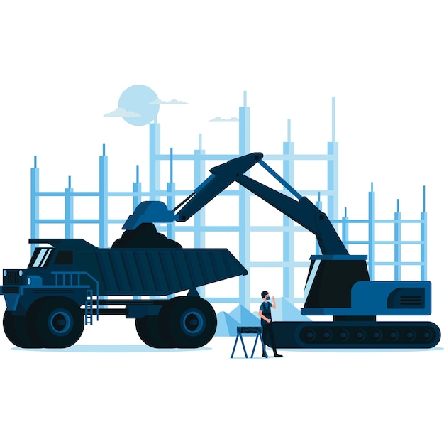 Vector illustration of workers on construction site