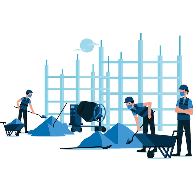 Illustration of workers on construction site