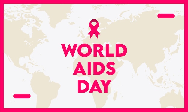 Иллюстрация фона баннера Всемирного дня борьбы со СПИДом с красной лентой и картой мира