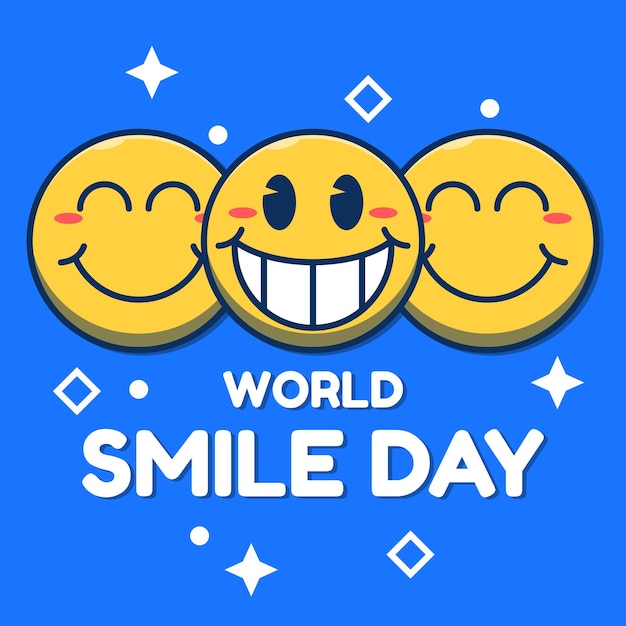 Illustration of world smile day with emoticons flat cartoon designs