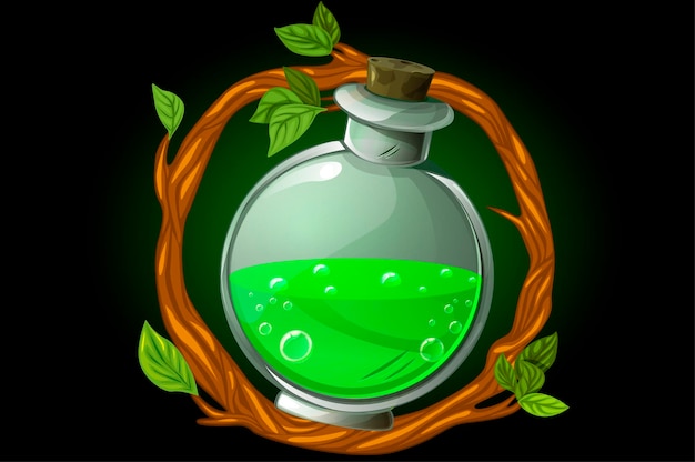 Illustration of a wreath frame with green potion