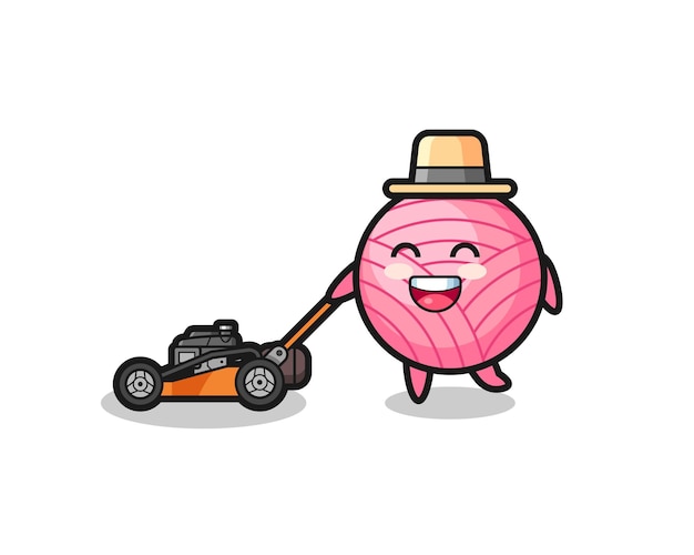 Illustration of the yarn ball character using lawn mower , cute style design for t shirt, sticker, logo element