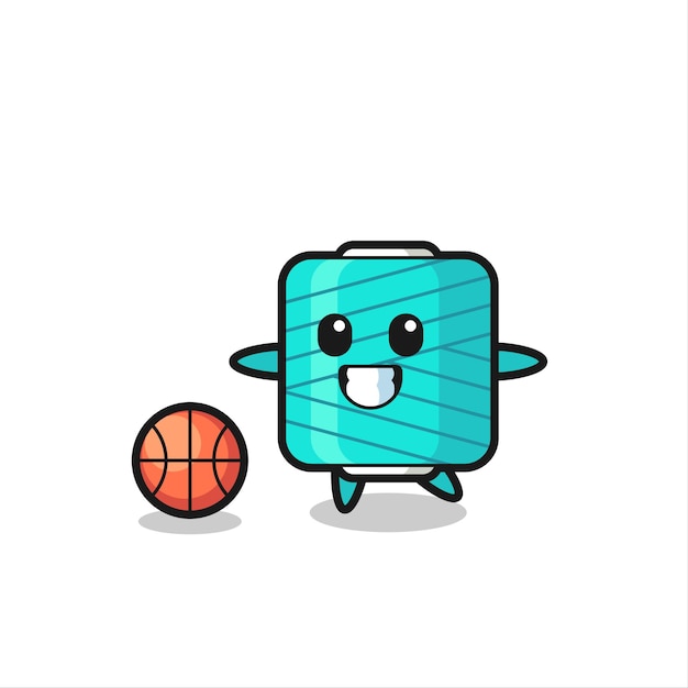 Illustration of yarn spool cartoon is playing basketball