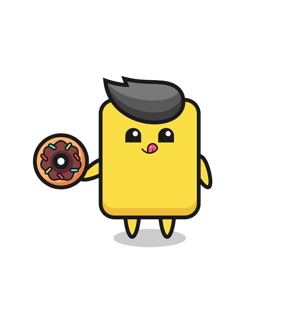 Illustration of an yellow card character eating a doughnut