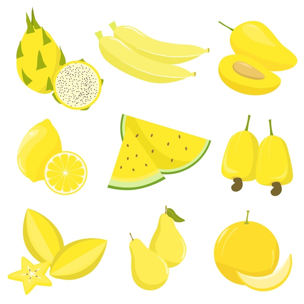 黄色い果物コレクションのイラスト