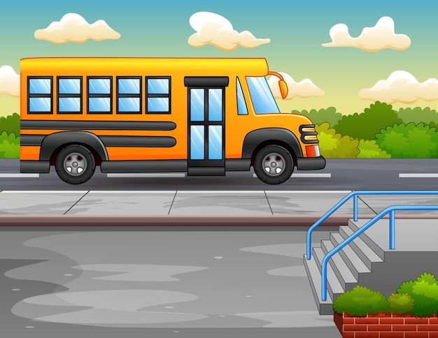 Illustration of yellow school bus on the road