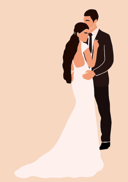 彼らの結婚式の日の若いカップルのイラスト