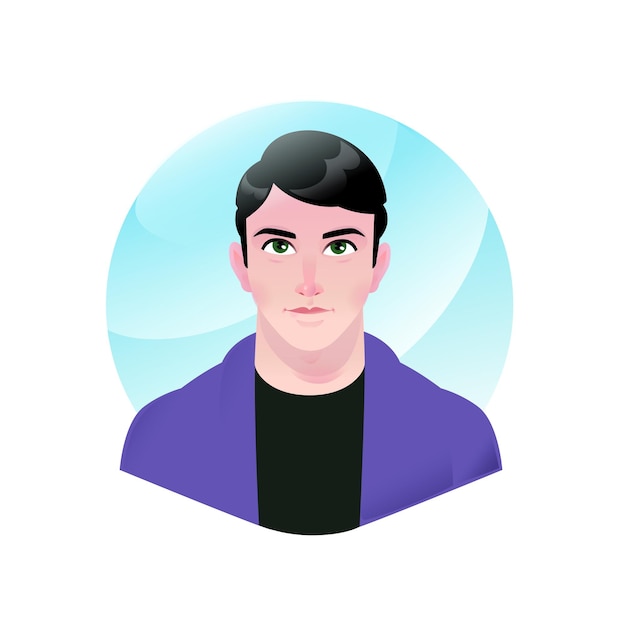 Male avatar icon or portrait. Handsome young man face. Vector illustration.  Stock Vector