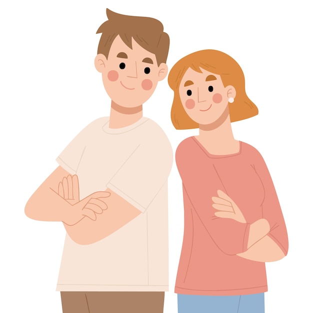 illustration of a young happy couple looking at each other