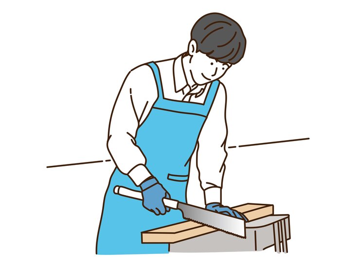 Vector アプロンを着た若い男がで木を切るイラスト