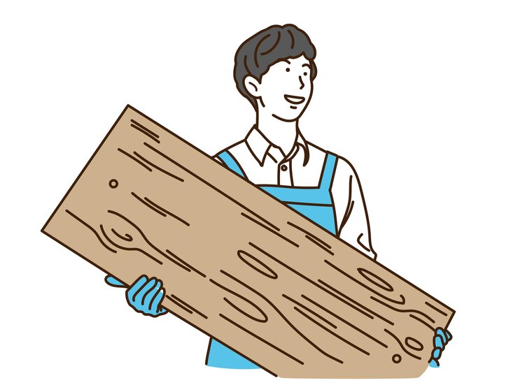 Vector 木材を握る前を着た若い男のイラスト