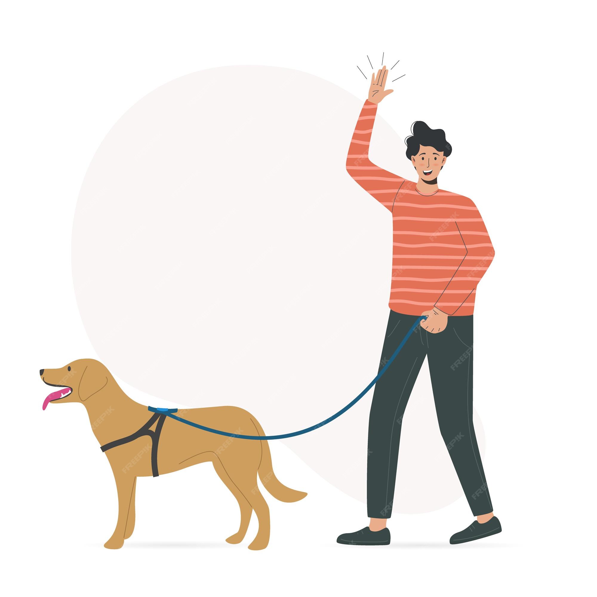 Premium Vector | Illustration of young man character walking with dog Premium Vector | Illustration of young man character walking with dog