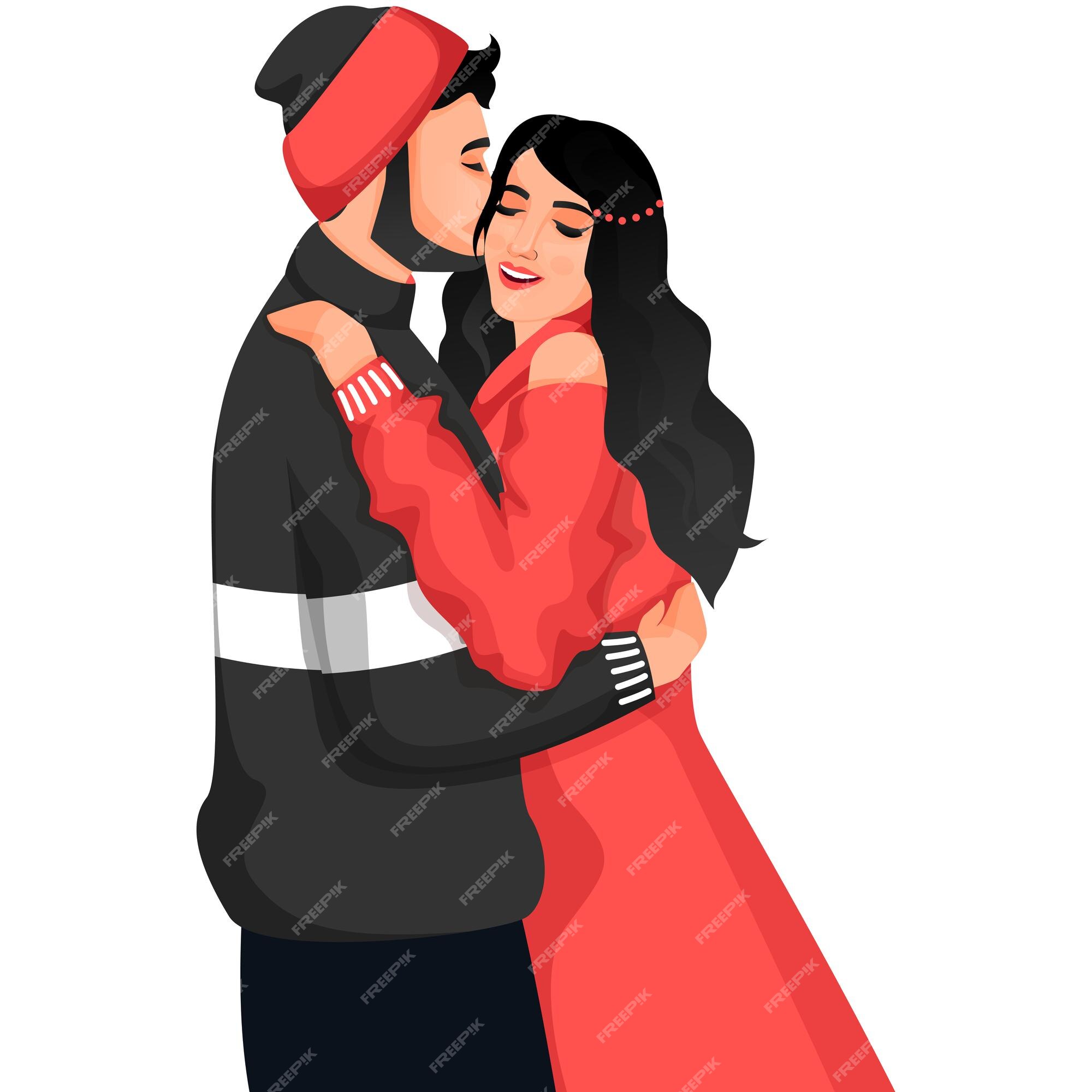 Premium Vector  Couple in love embracing and kiss together black