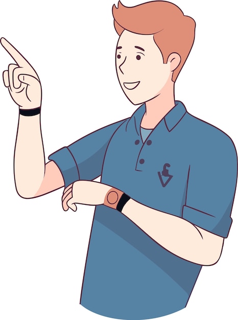 Illustration of a young man pointing on isolated white background done in cartoon style
