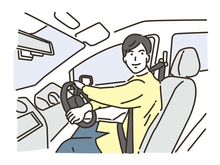 Vector カジュアルな服を着て笑顔で車を運転する若者のイラスト