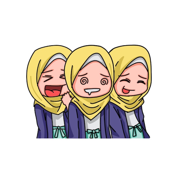 Illustration of young muslim women wearing hijab