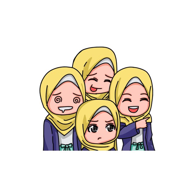 Illustration of young muslim women wearing hijab