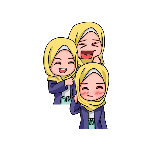 Illustration of young muslim women wearing hijab