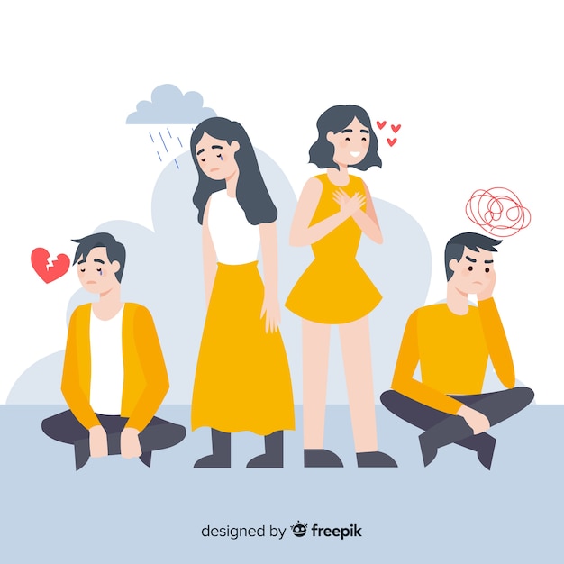 Illustration of young people with different emotions