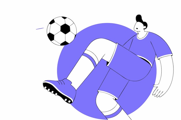 illustration of young soccer player shooting ball on white background
