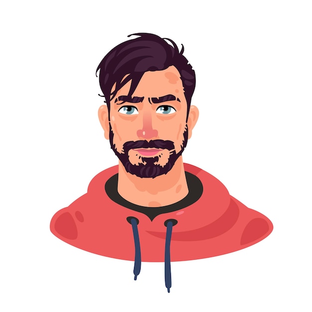 Illustration of a young stylish man. cartoon handsome bearded man. hipster profile avatar.