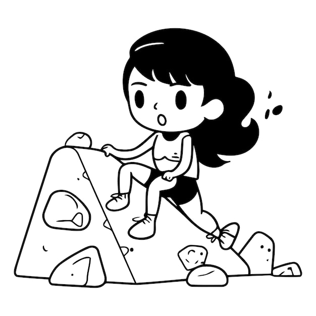 Vector illustration of a young woman climbing a rock in a playground