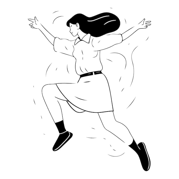 Illustration of a young woman jumping in the air