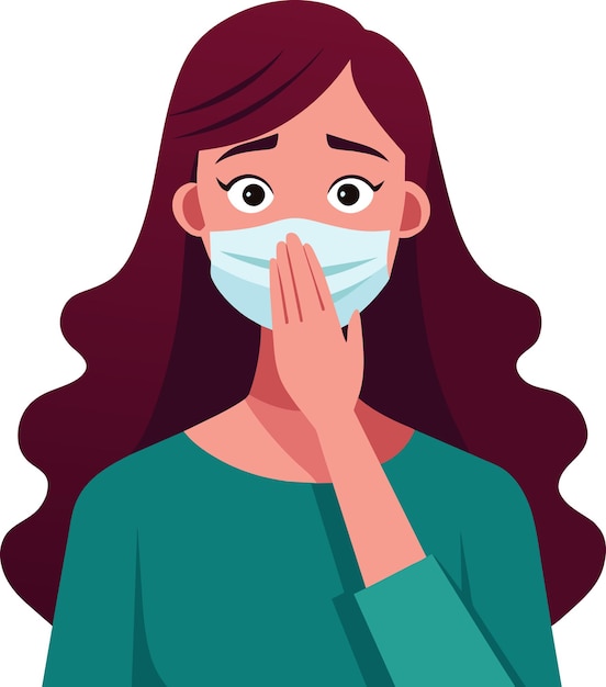 Illustration of a young woman wearing a face mask and sneezing