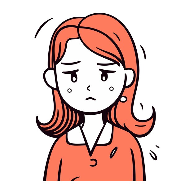 Illustration of a young woman with a sad expression Vector