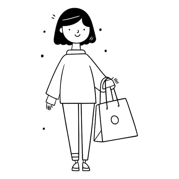 Illustration of a young woman with shopping bags