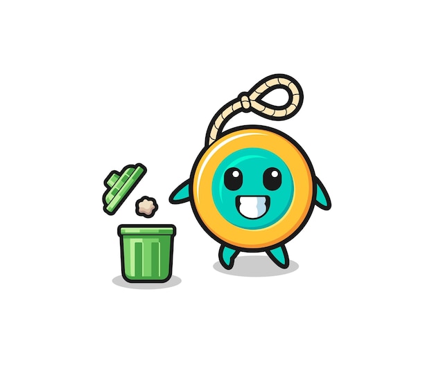 Illustration of the yoyo throwing garbage in the trash can