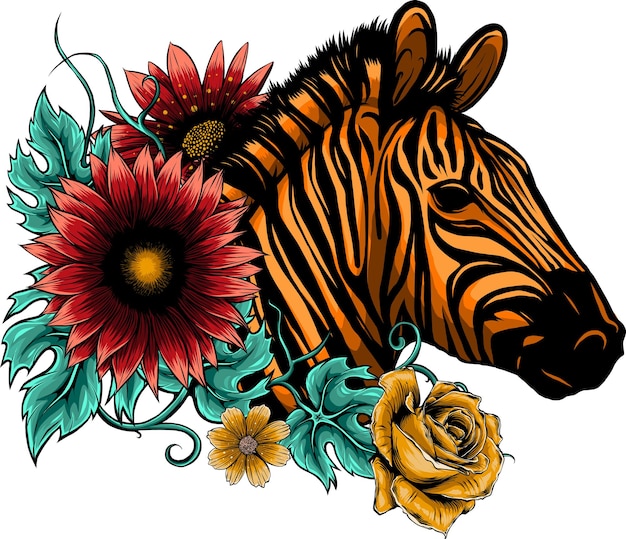 Иллюстрация головы зебры с цветком