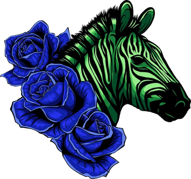 иллюстрация головы зебры с розами