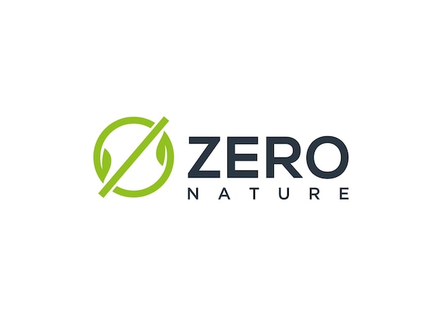 Illustration of a zero sign formed from a circle with leaves around it with a slash cut logo design