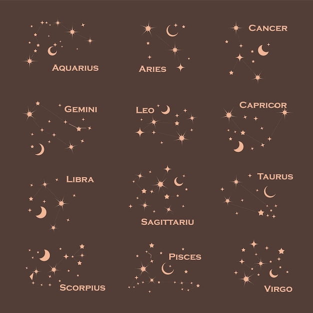 星、占星術天文学スピリチュアルな暗い背景に星座星座の図