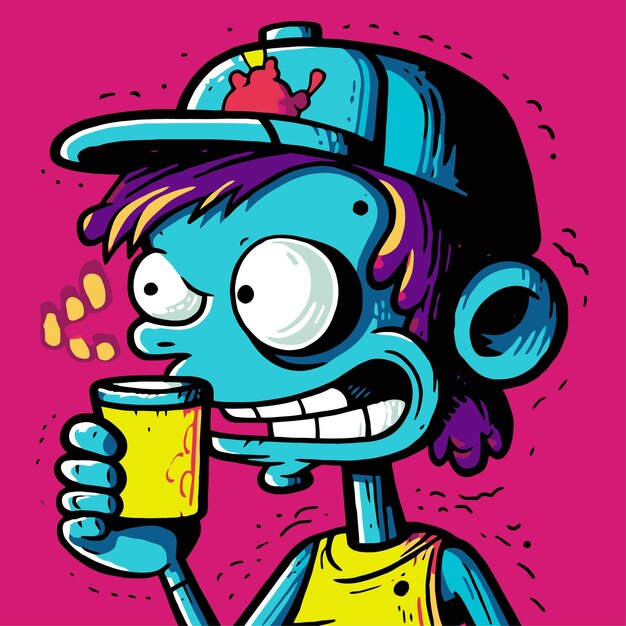 Vector illustration of zombie drinking