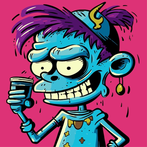 Vector illustration of zombie drinking