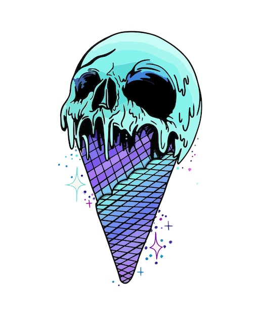 Illustration of a zombie ice cream as a skull