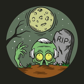 Illustrazione di zombie che emergono dalla tomba di notte sotto la luna piena