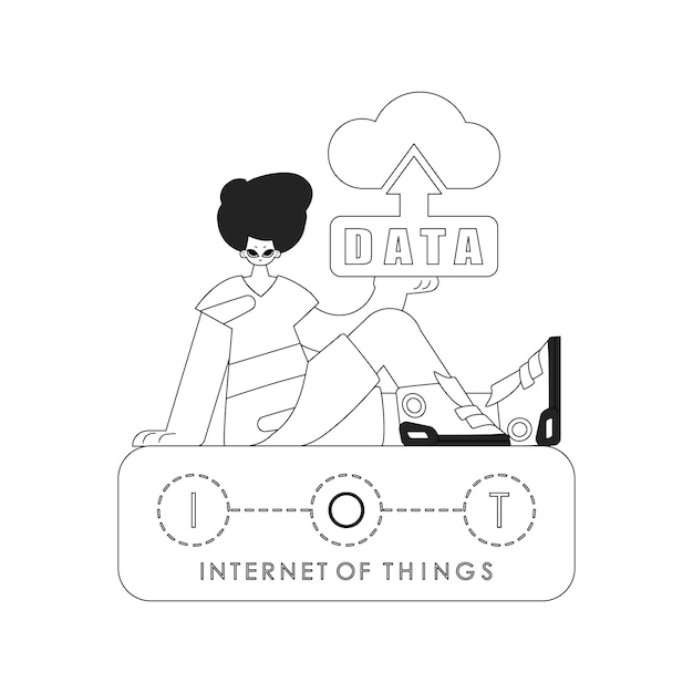 IllustrationGuy toont een cloudopslaglogo voor het internet der dingen lineaire vectorkunststijl