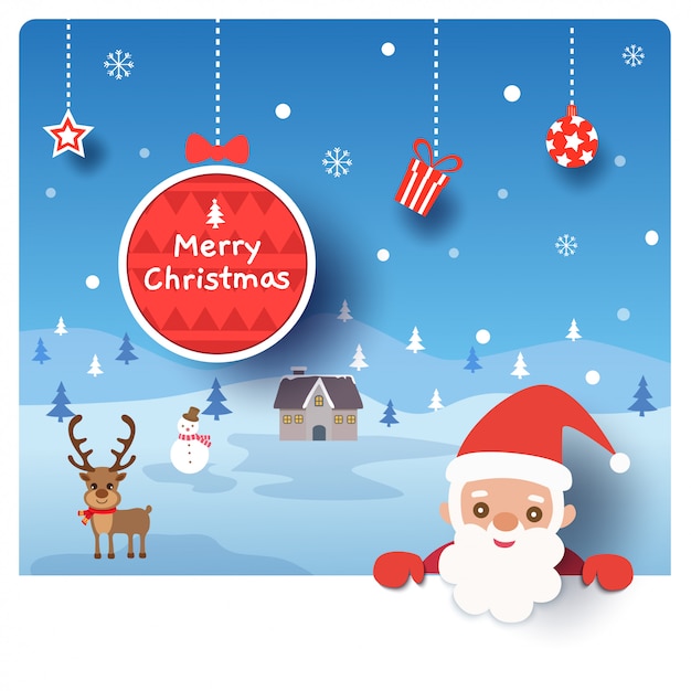 Illustrationmerry christmas design with santa claus and house