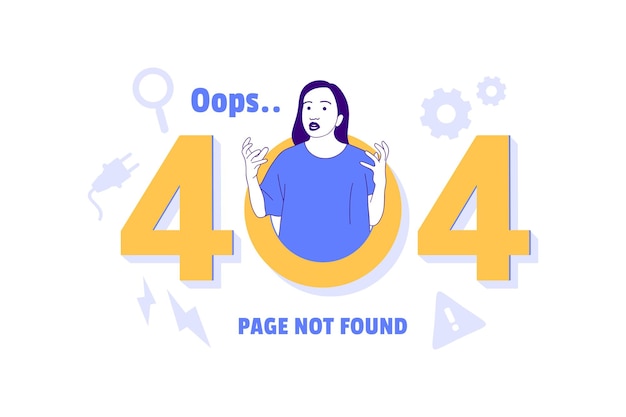 Illustrations of angry woman for Oops 404 error design concept landing page