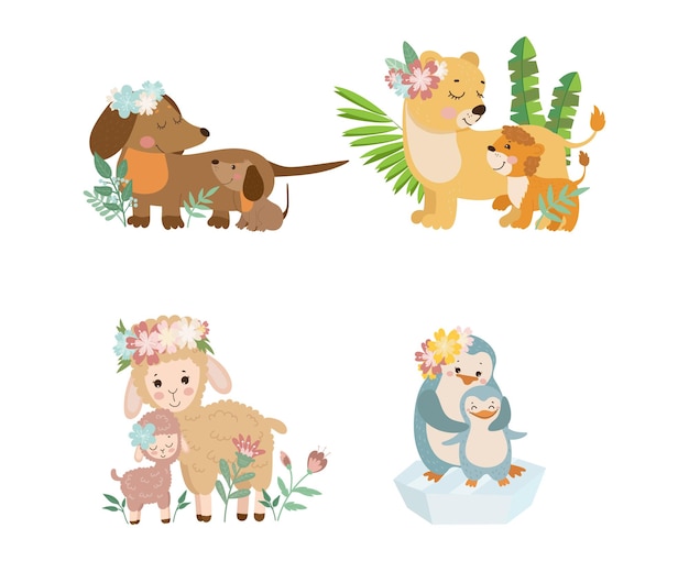Иллюстрации мам-животных с младенцамиxA