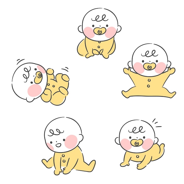 Illustrations of a Baby in Various Poses