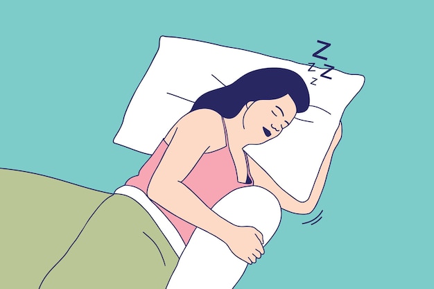 Illustrations of Beautiful Young woman lying on bed in the night