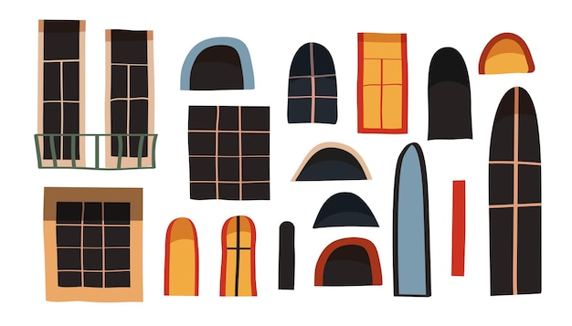 Illustrations of colored windows set of window clipart Christmas windows