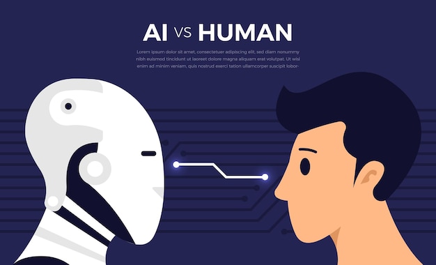 Иллюстрации концепция искусственного интеллекта ai против человека через роботов и людей