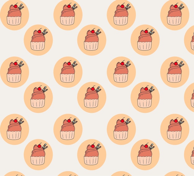 Illustrations of Cup Cake Seamless Pattern Brown Vector