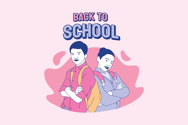 Illustrations cute schoolgirl and schoolboys going back to school design concept