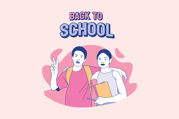 Illustrations cute schoolgirl and schoolboys going back to school design concept